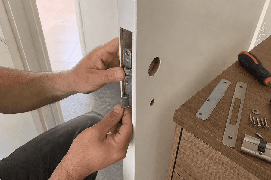 Remplacement de serrure encastrée avec pièces posées à côté