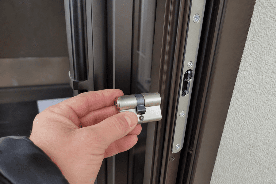 Remplacement de cylindre dans porte d'immeuble typique
