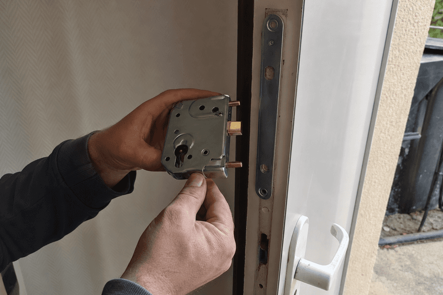 Serrurier préparant une nouvelle serrure à installer
