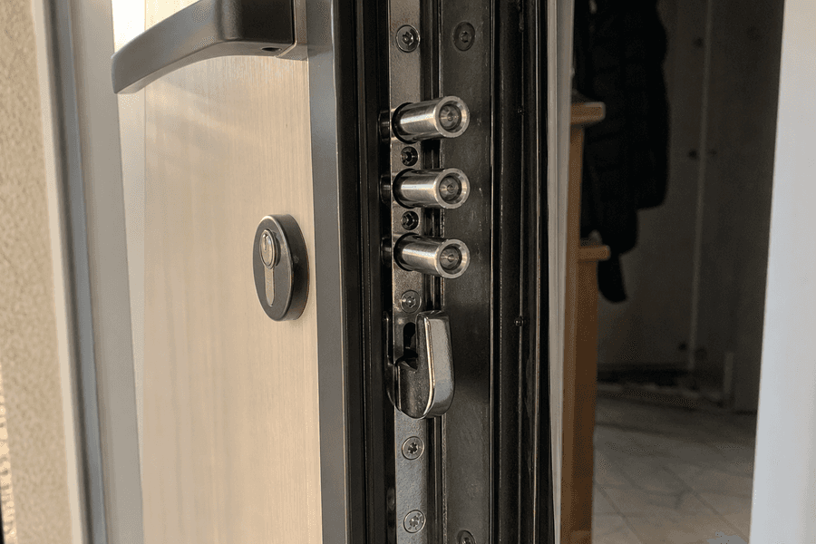 Gros plan serrure multipoints neuve sur porte